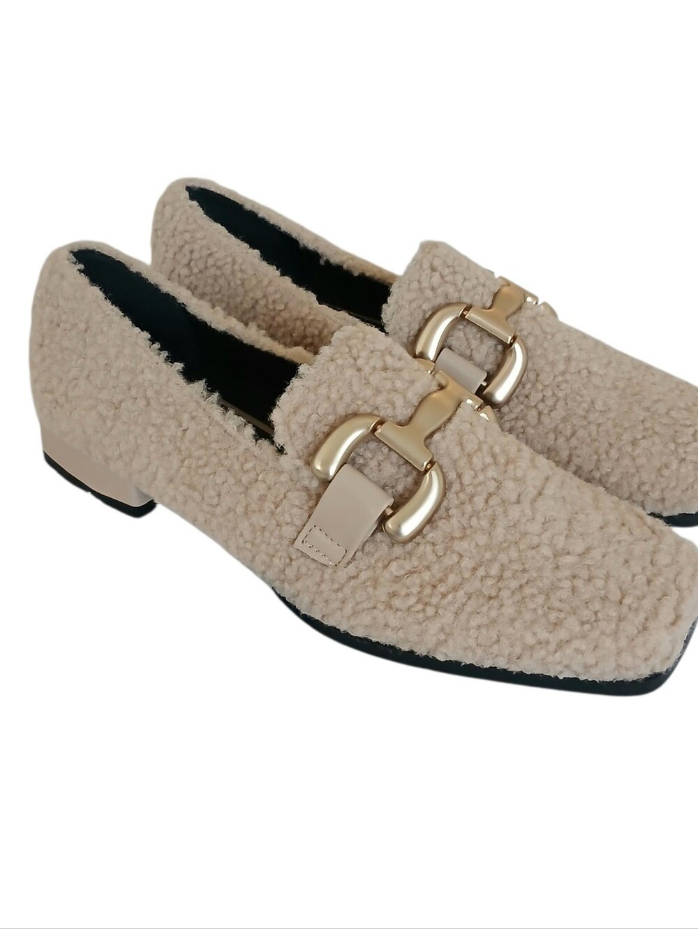 SHU SHOP Therese Satin Horsebit Teddy Bear Square Toe Loafers Women's 9 Tan